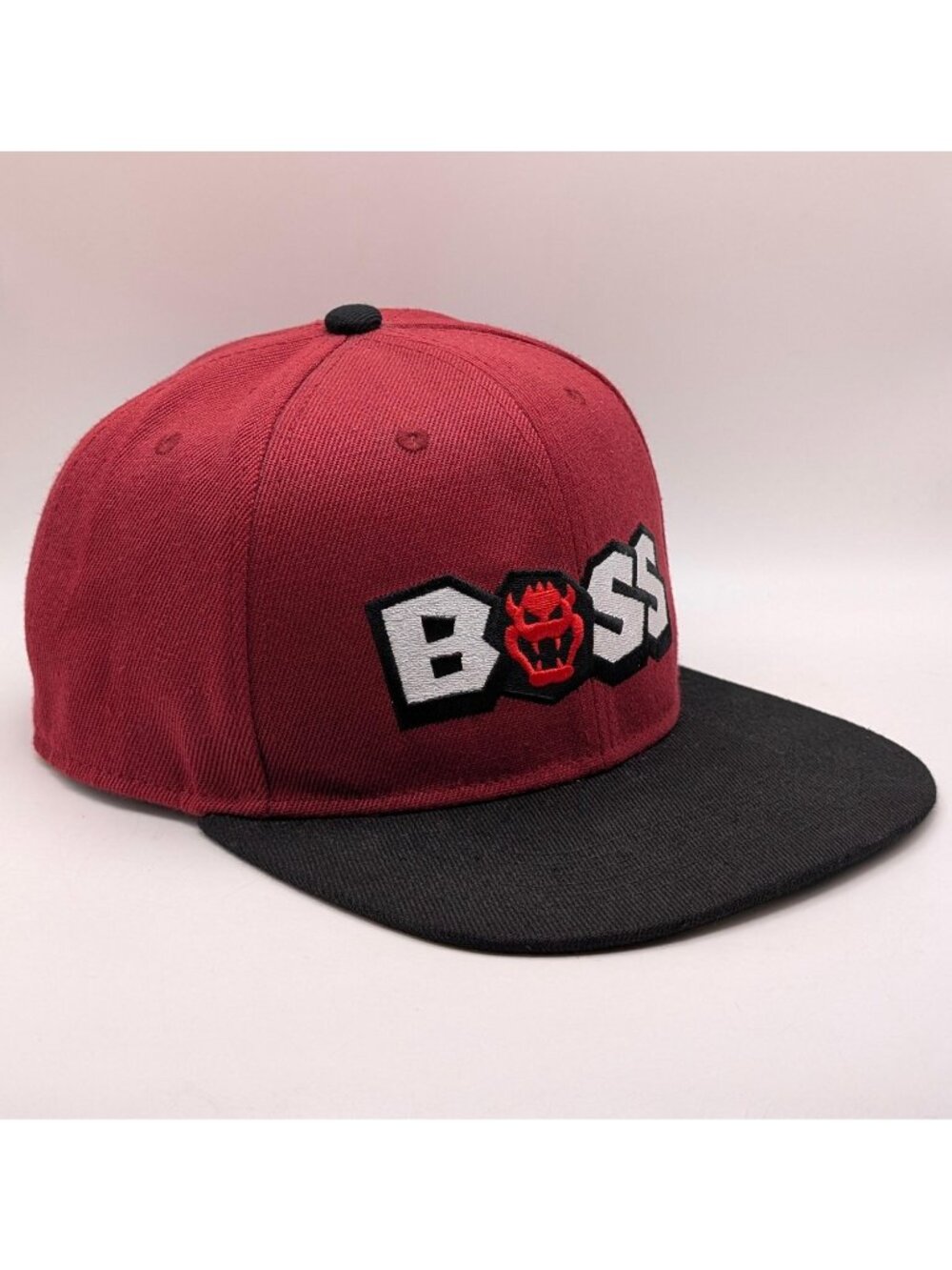 Super Mario Bros BOSS Hat Snapback Nintendo Video Gaming Maroon Black SNES NES